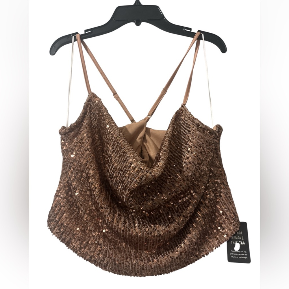 Express (XL,M)Brown Sequin Backless Camisole